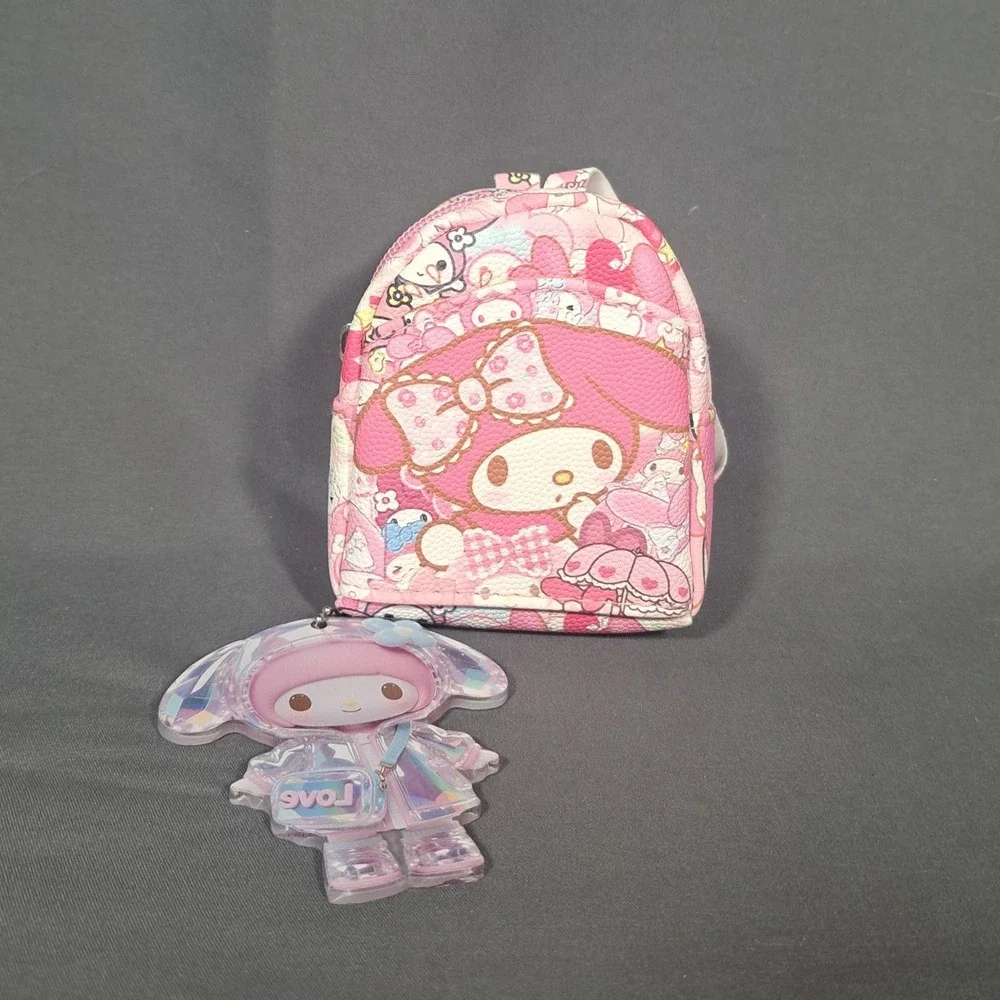 Sanrio My Melody Mini Backpack Coin Purse Holographic Keychain Set Kawaii Pink